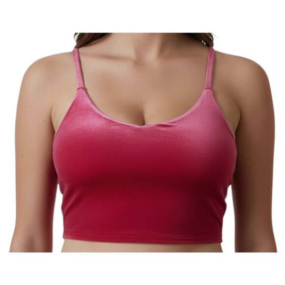 Athleta Elation Velvet Set Berry Fuchsia Crop Top High Rise Leggings Outfit S - Picture 3 of 9